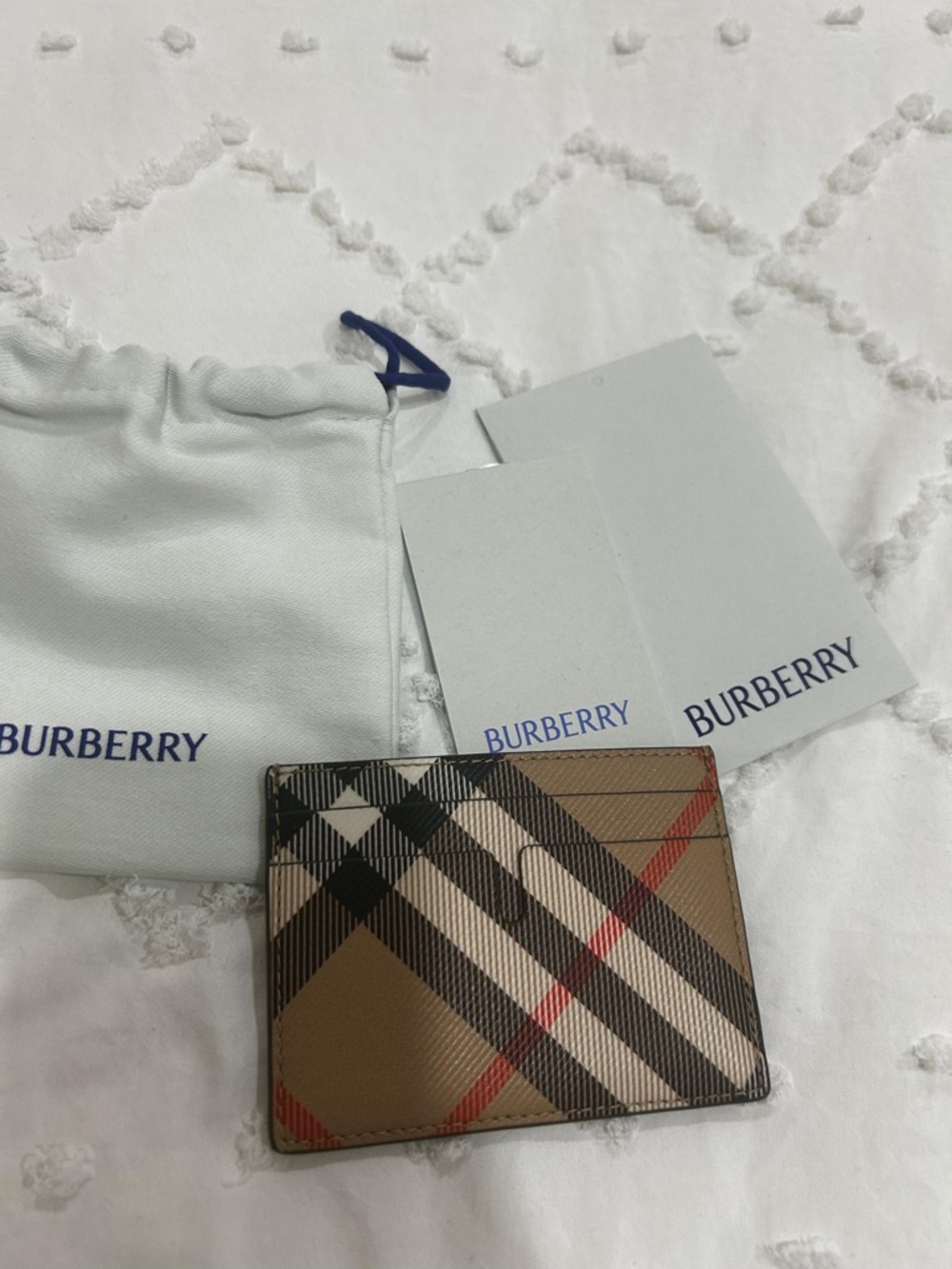 Burberry Beige Vintage Check Card Wallet with Black and Red Accents
